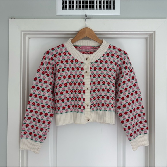 JJ Fairyland Knit Oversized Boxy Cropped Floral Cardigan S/M - Picture 2 of 7